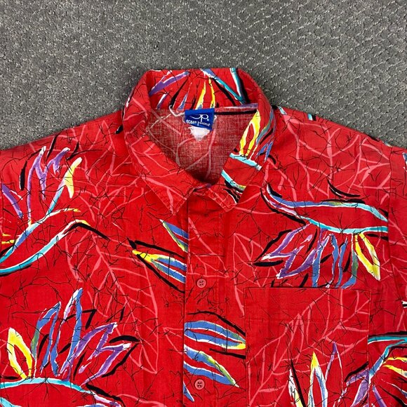 Vintage OP Ocean Pacific Hawaiian Shirt Men's Medium Cotton Red Tropical floral - Picture 2 of 10